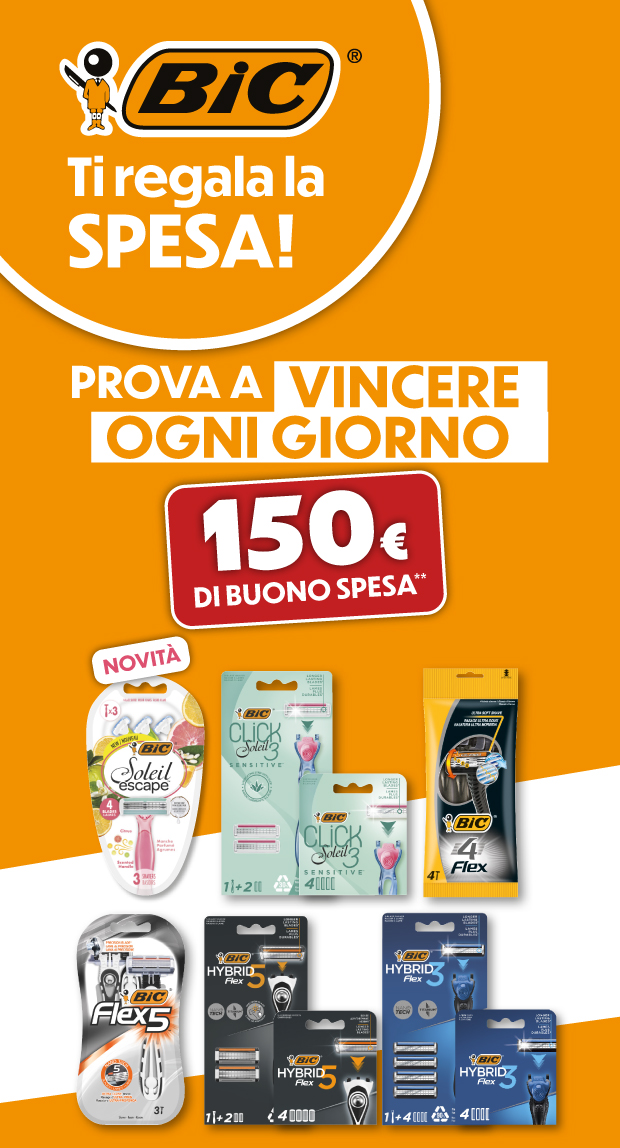 Immagine smartphone: Bic ti regala la spesa, acquista 2 rasoi Bic di cui almeno uno della gamma Soleil o Flex, e prova a vincere ogni giorno un buono spesa da 150€